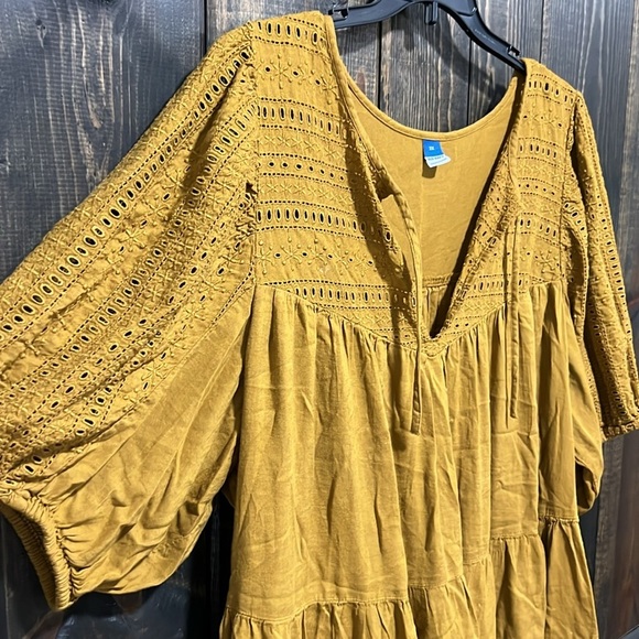 Old Navy Women's Peasant Boho Dress Size 2X Golden Brown Eyelet Ruffle Balloon - Picture 2 of 14
